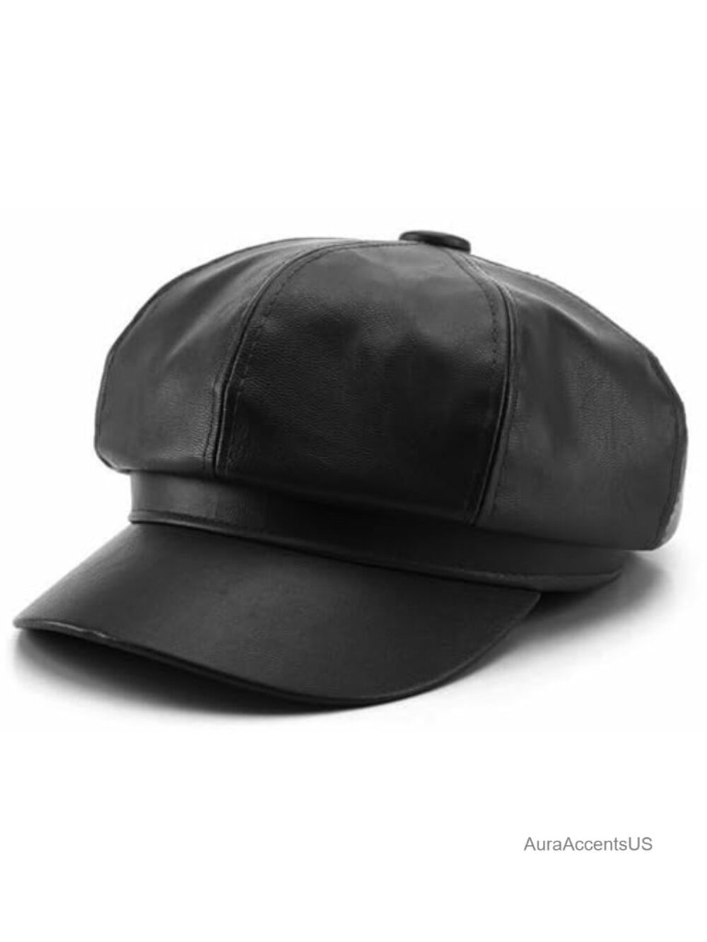 PU Leather French Beret Octagonal Newsboy Cap Adjustable Women's Hat
